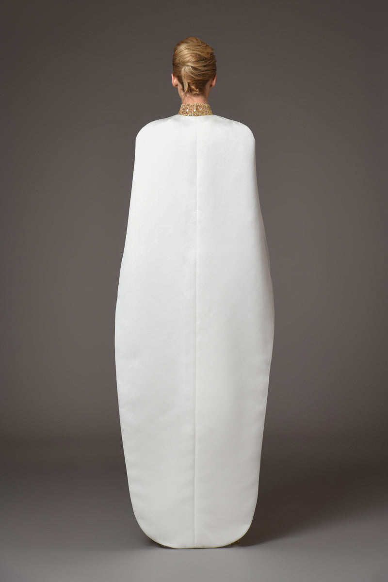 satin white cape back view