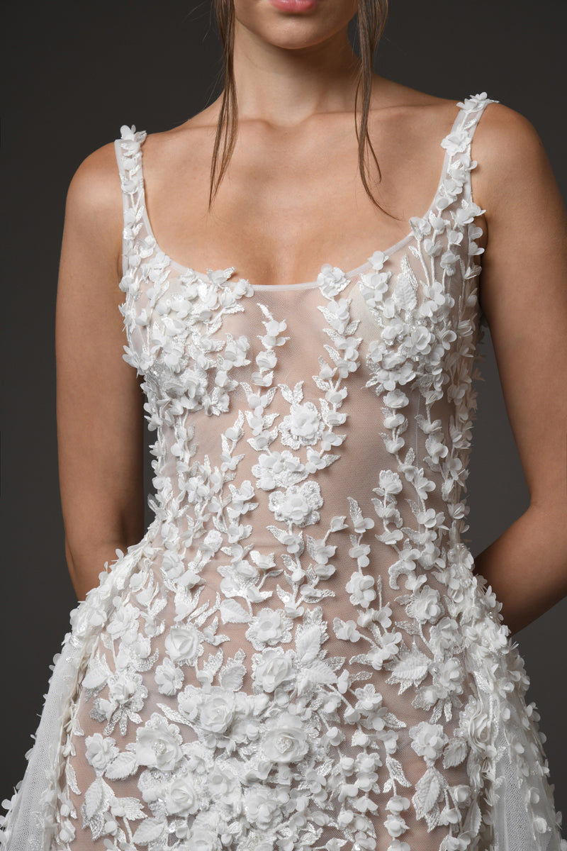 Silk tulle bridal gown with floral embroidery Silk tulle bridal gown with floral embroidery