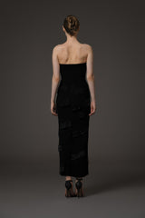 Black crêpe dress with layered beaded fringes