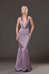 Silk satin radzimir purple open back dress