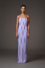 Lilac crêpe dress featuring beaded fringes