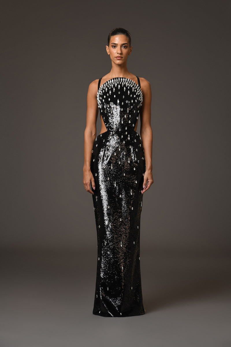 Black sequined fully embroidered dress