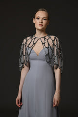 Grey crêpe dress with an embroidered bolero