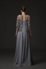 Grey crêpe dress with an embroidered bolero