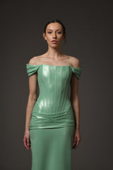 Green corseted dress