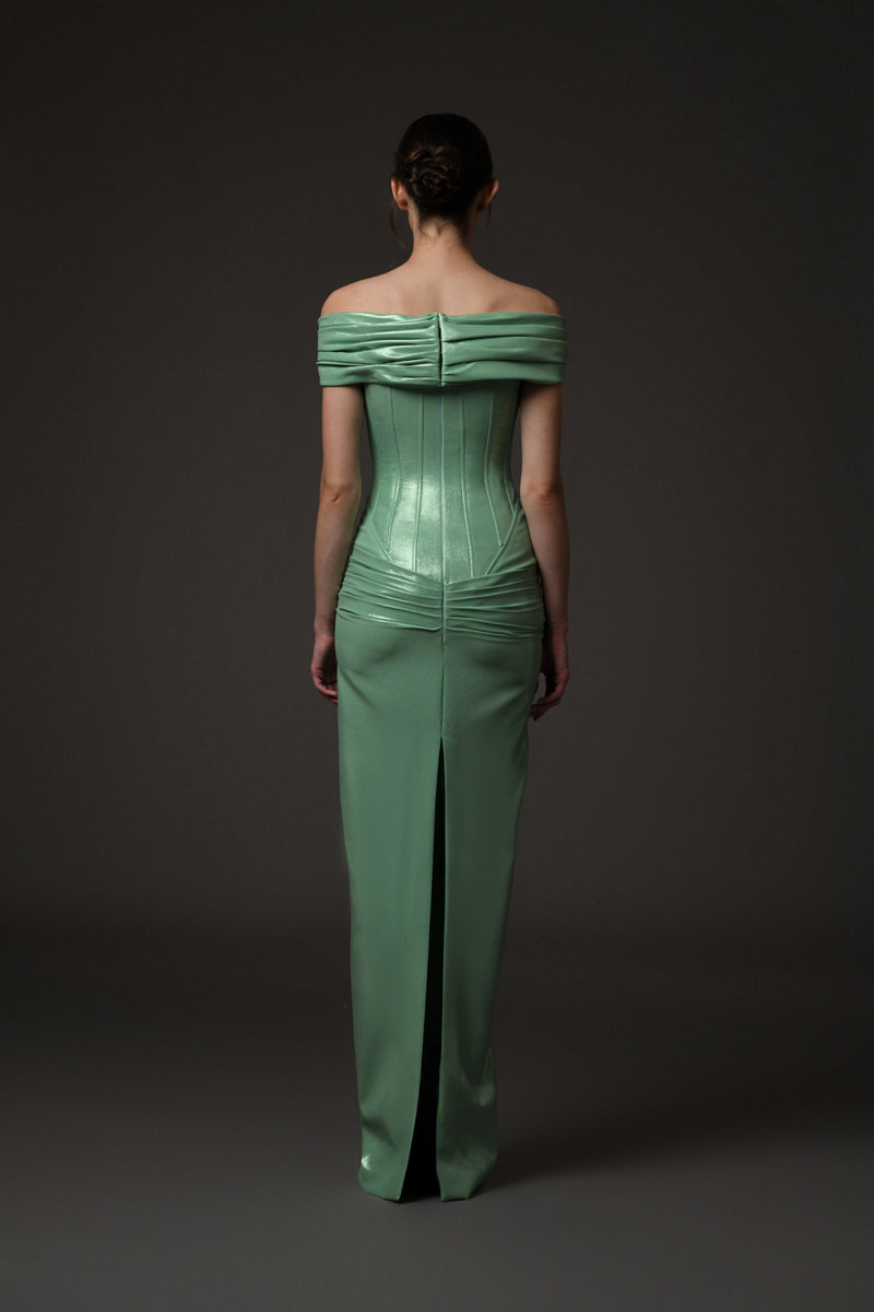 Green corseted dress