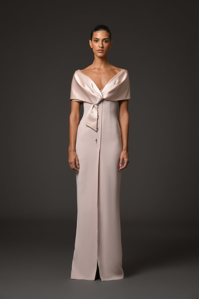 Nude crêpe dress with silver detailing