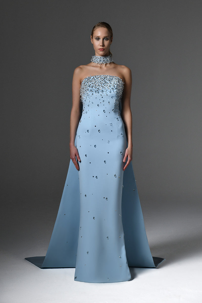 LIGHT BLUE EMBROIDERED DRESS