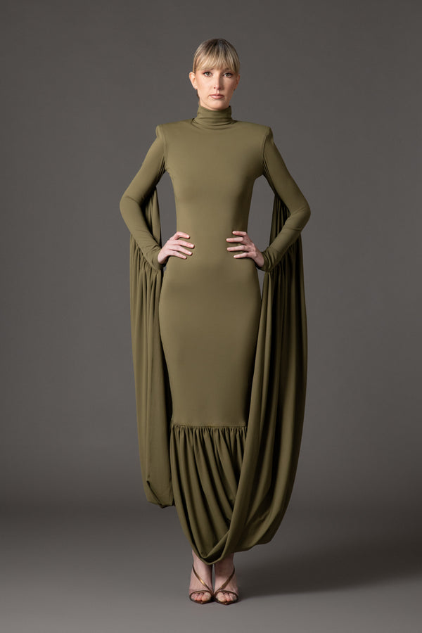 Olive green jersey dress