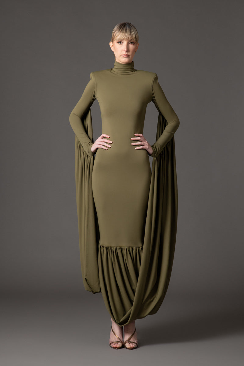 Olive green jersey dress