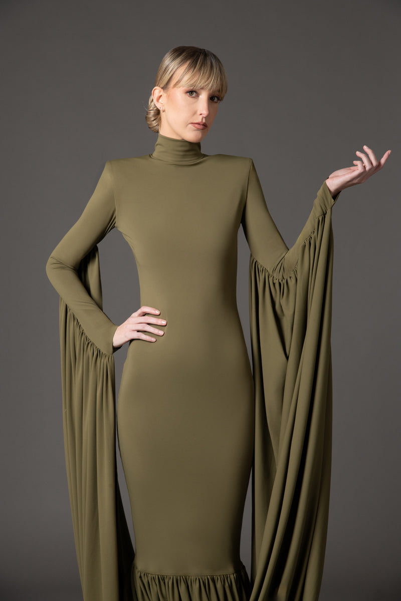 Olive green jersey dress