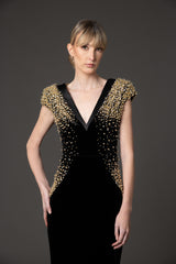 Velvet black dress with crystal and gold embroidery