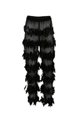 Sheer black feathered trousers