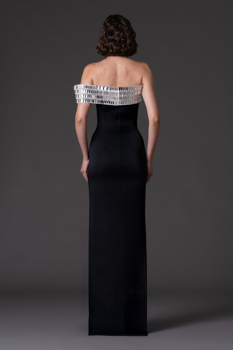 Scuba crêpe dress with baguette embroidered neckline - back 