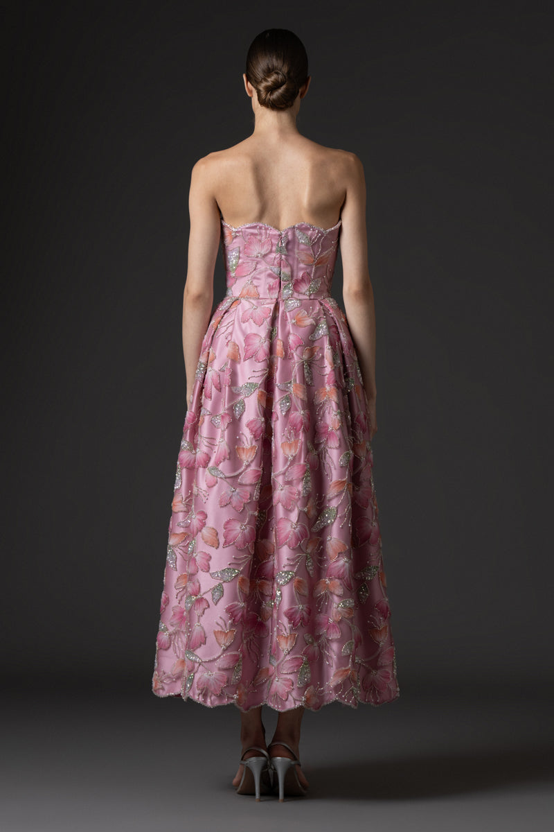 Strapless lavender pink radzimir dress with tulle embroidery