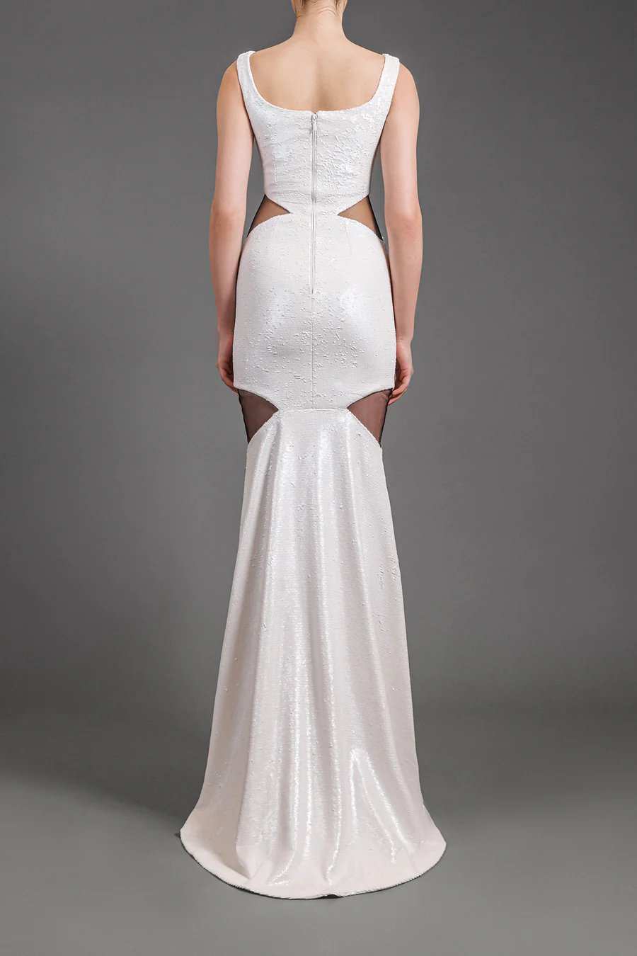 White sequins dress with Waist and hips cutouts