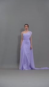 Lilac crêpe dress with chiffon