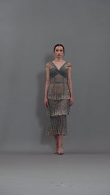 Grey layered tulle dress with embroidery