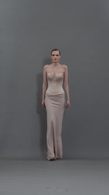 Nude corseted crêpe dress with exquisite draping