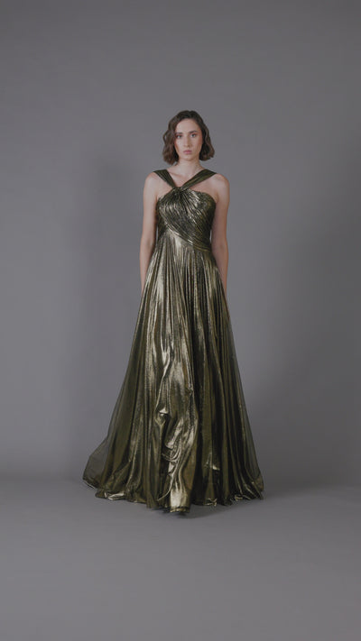 gold dress in silk tulle