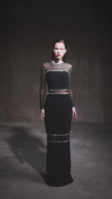 Black crêpe dress featuring exquisite crystal embellishments