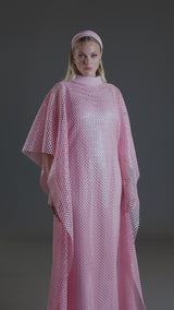 Pink crêpe abaya with embellished net