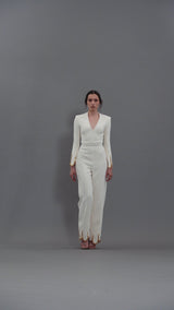 Ivory crêpe jumpsuit with gold embroidery