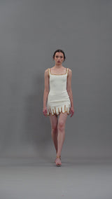 Ivory short crêpe dress with gold embroidery