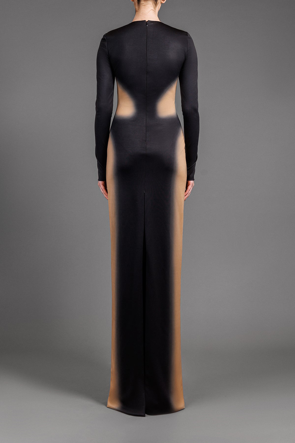 Printed nude optical illusion detailing on black jersey dress 