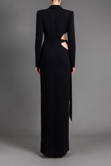 One sided waist cut-out on black crêpe coat dress