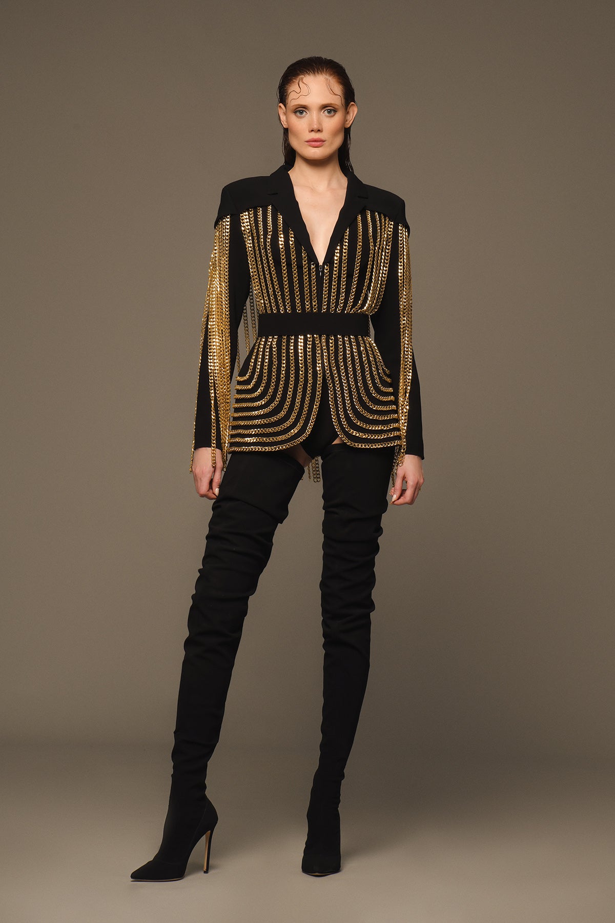 Black chained crêpe blazer