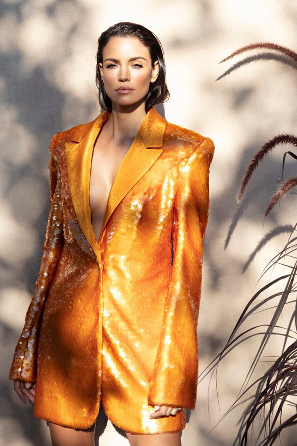 Orange sequined blazer