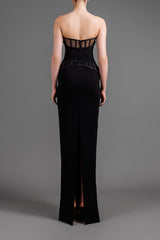 Black crêpe 2 piece with a visible tulle corset