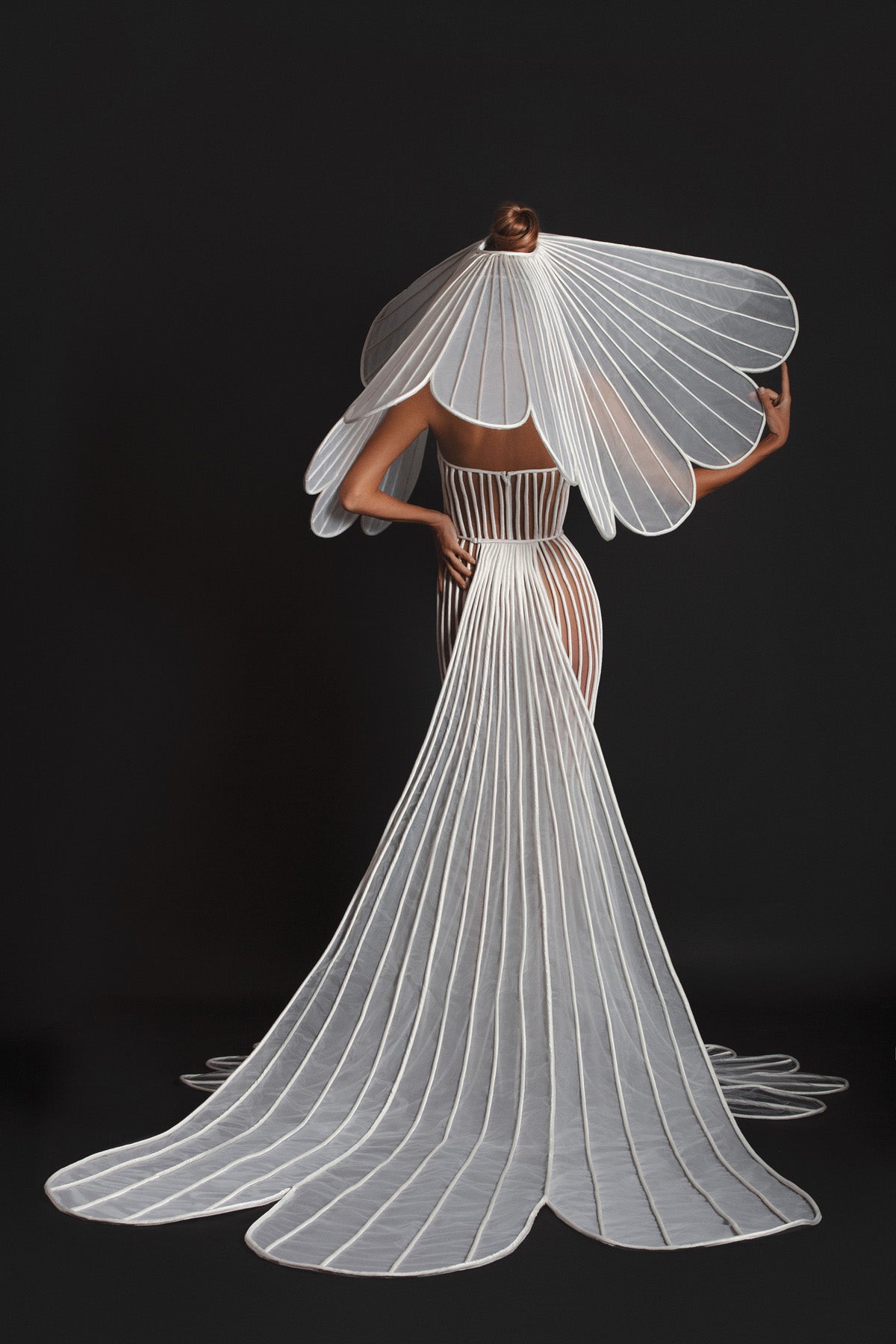 Silk satin and white tulle sheer signature dress