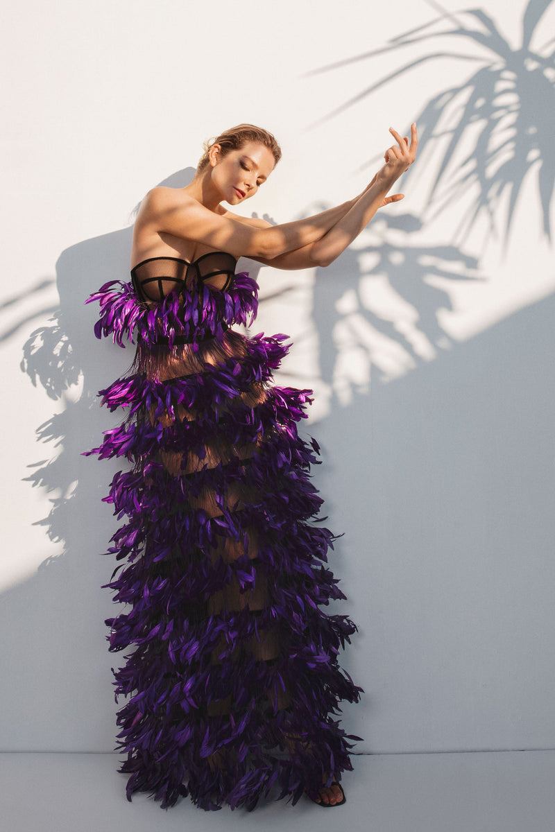 Purple feathers dress