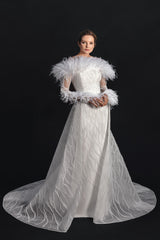 Off-white tulle embroidered bridal gown