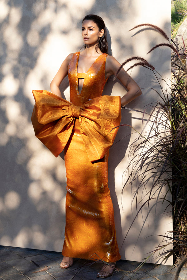 Orange sequined dress