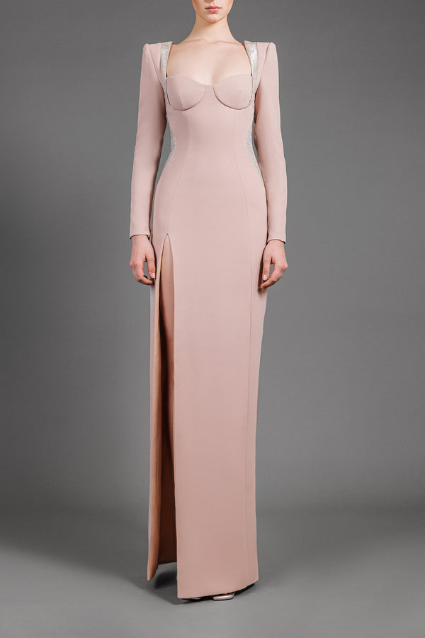 Pink nude dress with silver optical illusion detailing