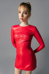 Short red leather dress
