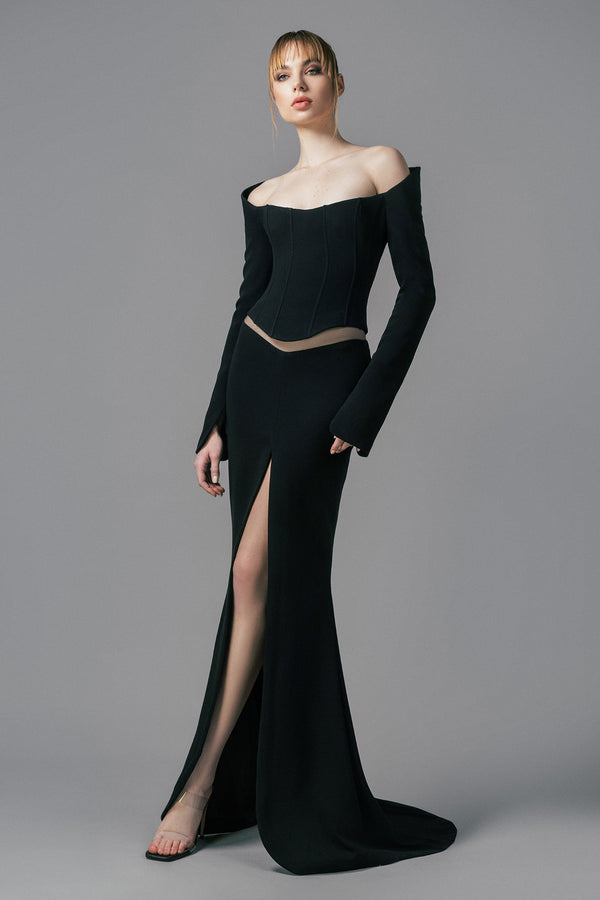 Black long sleeves corset with black mermaid skirt