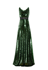 Emerald green sequined dress with sheer black tulle corset