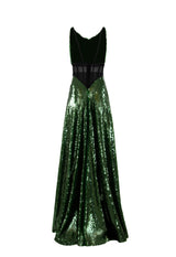 Emerald green corseted sequined dress