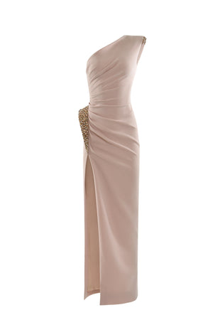 Nude pink asymmetrical draped dress
