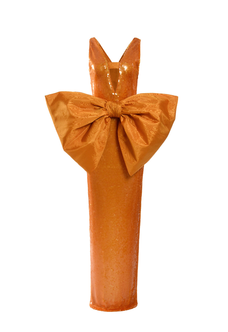 Sequined orange dress with bow