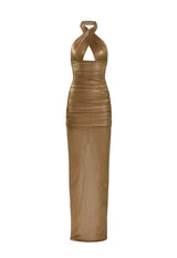 Bronze draped gold gown 