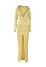 Light yellow coat dress with embroidered collar
