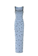 Fitted Sky blue column dress with crystals