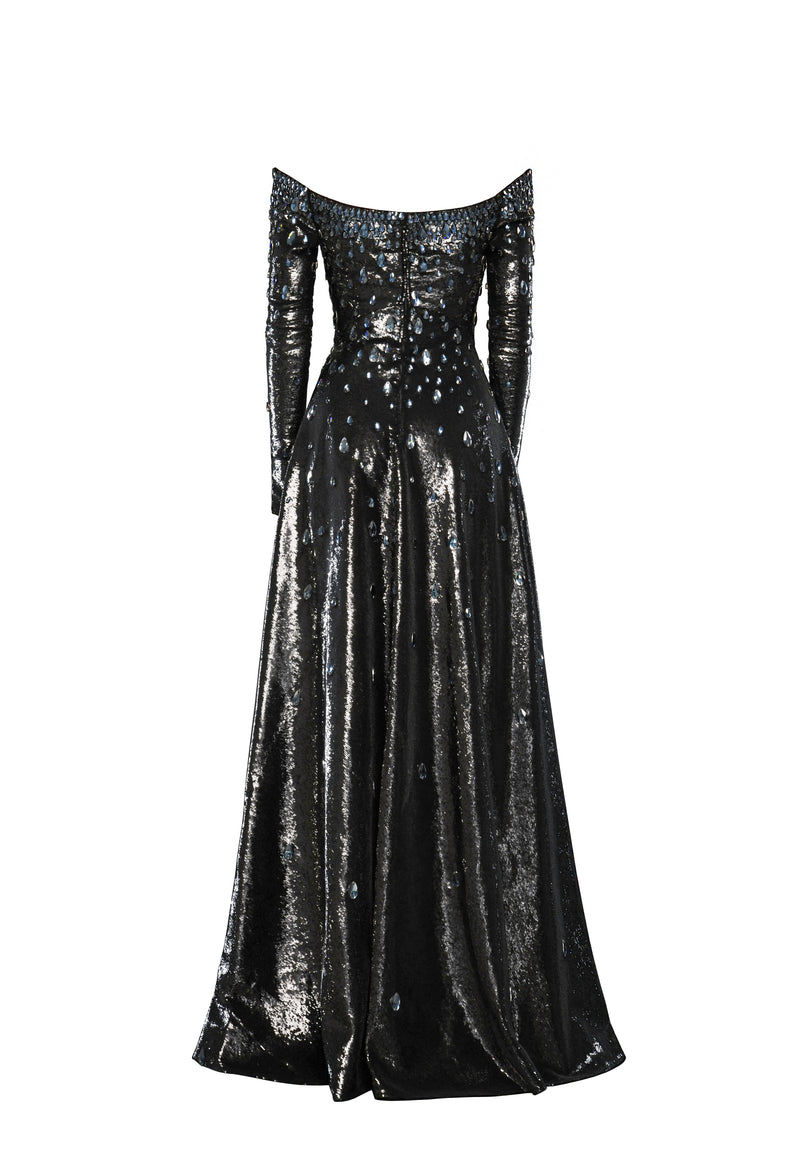 Fully embroidered black sequins dress