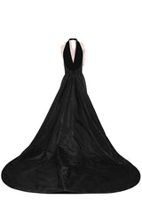 Halter necked black velvet jumpsuit