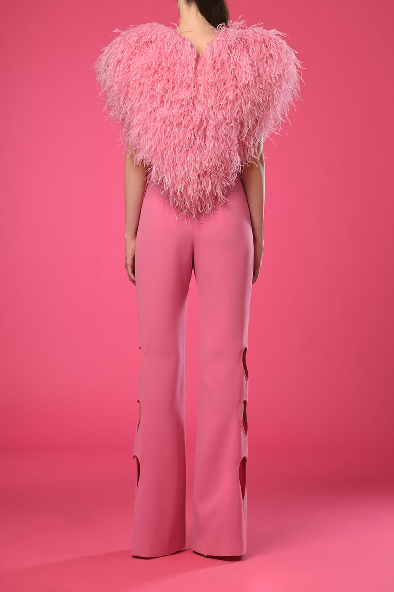 Heart shaped feathers top and pink pants